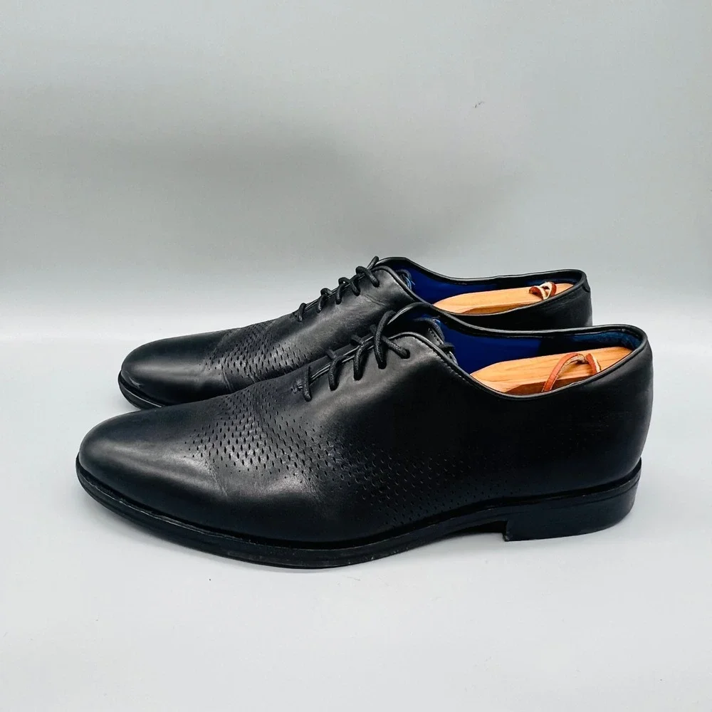 Cole Haan Oxfords Mens 9.5 Black Leather Perforated Lace Up Grand.OS Dress Shoes